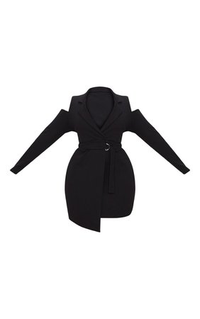 Black Plus Size Cold Shoulder Blazer Dress | PrettyLittleThing USA
