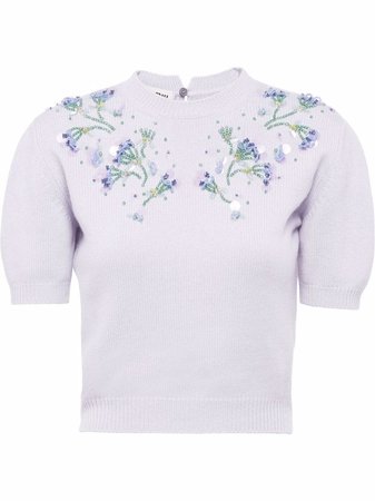 Miu Miu floral-embellished Cashmere Cropped Jumper - Farfetch