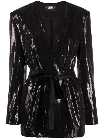 Karl Lagerfeld belted sequin-embellished jacket - FARFETCH