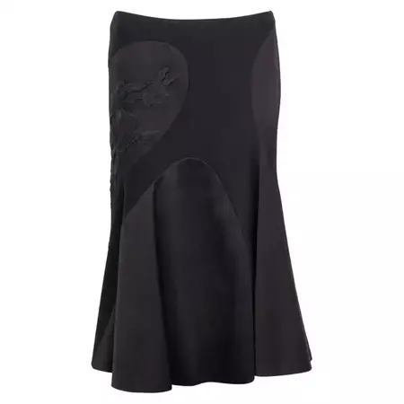 ALEXANDER MCQUEEN black wool FLORAL EMBROIDERED FLARED Skirt 40 S For Sale at 1stDibs