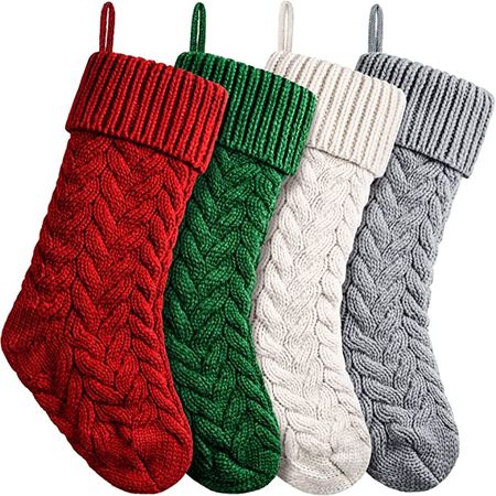 Amazon.com: 18 Inches Christmas Stockings Knit Xmas Stockings Large Fireplace Hanging Stockings for Family Christmas Decoration (Ivory,Khaki, 6) : Home & Kitchen