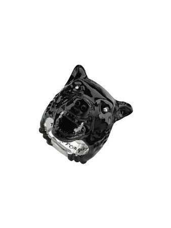 Gucci Anger Forest wolf head ring in enamel
