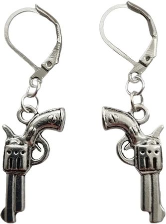 Amazon.com: Gun Charm Lever Back Clip Earrings, Revolver Dangle Earrings, West Style, Quirky Jewelry: Clothing, Shoes & Jewelry