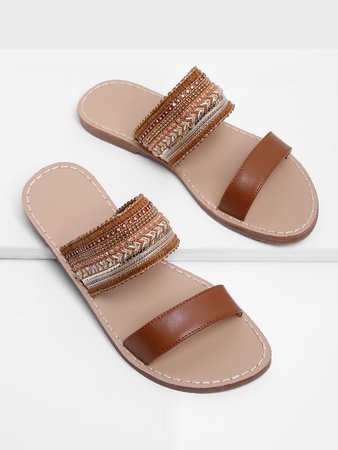 Tribal Embellished Flat Sandals