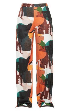 Orange Abstract Collage Jersey Wide Leg Trouser | PrettyLittleThing CA