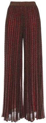 Metallic Plisse Crochet-knit Wide-leg Pants