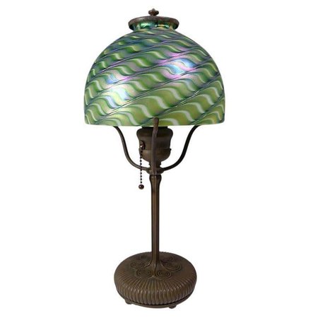 LCT Tiffany Studios Bronze Boudoir Lamp with Lundberg Art Glass Shade, 1905 For Sale at 1stDibs