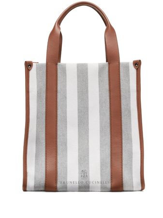 Brunello Cucinelli leather-trim Striped Tote Bag - Farfetch