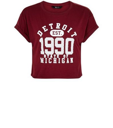 Teens Burgundy Detroit 1990 Crop Top | New Look