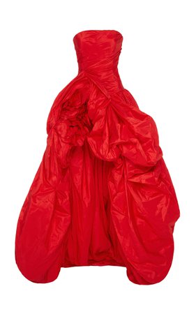 Oscar de la Renta, Red Strapless Silk-taffeta Gown