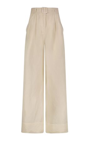 Belted High-Waisted Linen-Blend Wide-Leg Pants By Matthew Bruch | Moda Operandi