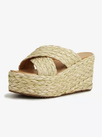 Cross Straps Platfrom Straw Wedge Heeled Beach Vacation Sandals In LIGHT COFFEE | ZAFUL 2024