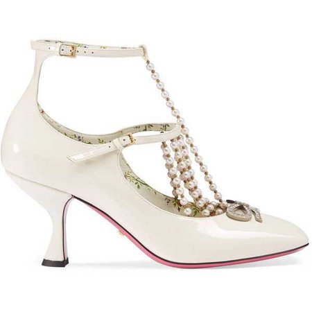 Gucci T-Strap Leather Pump with Pearls