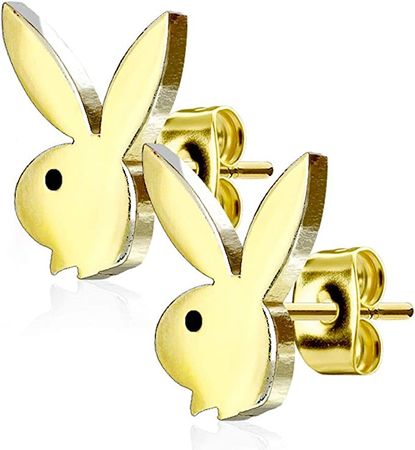 Amazon.com: Forbidden Body Jewelry Surgical Steel Playboy Bunny Stud Earrings (Gold Tone): Clothing, Shoes & Jewelry