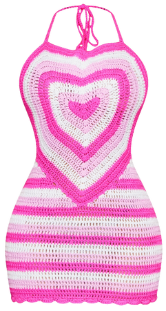 PLT- Petite pink crochet heart detail mini dress