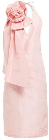 Rosette Applique Silk Taffeta Dress - Womens - Light Pink