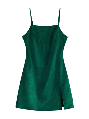 Slit Plain Cami Dress In GREEN