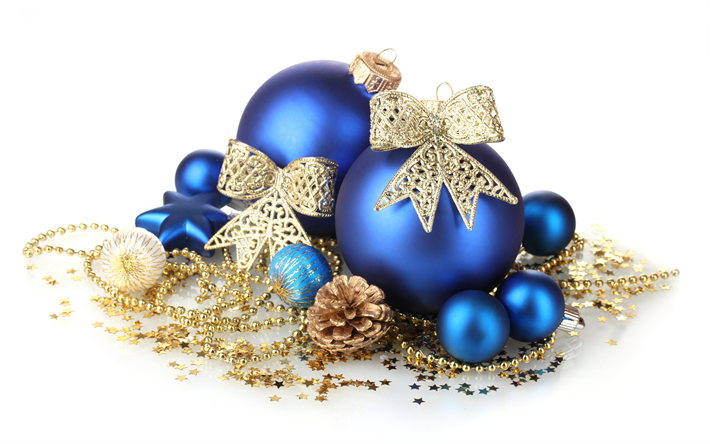 Download wallpapers Christmas decoration, New Year, cones, blue Christmas balls, Merry Christmas for desktop free. Pictures for desktop free