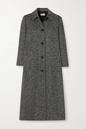 Black Pleated herringbone tweed coat | REDValentino | NET-A-PORTER