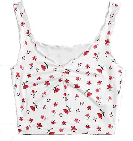 SweatyRocks Women's Casual Sleeveless Floral Print Shirts Basic Camisole Crop Tank Tops at Amazon Women’s Clothing store