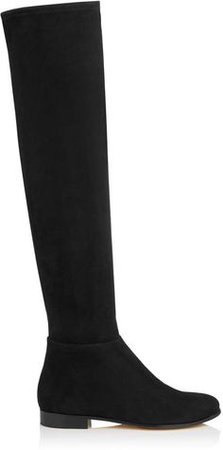 Jimmy Choo MYREN FLAT Black Stretch Suede and Suede Over the Knee Boots