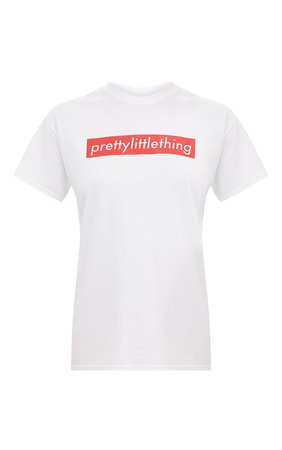 PrettyLittleThing White Slogan Oversized T Shirt | PrettyLittleThing USA