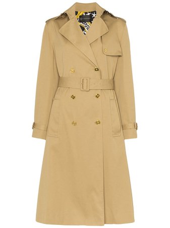 Neutral Versace Double-Breasted Belted Trench Coat | Farfetch.com