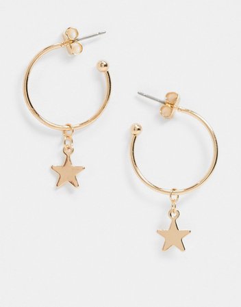 Золотистые серьги-кольца с подвеской в виде звезды Pieces | ASOS