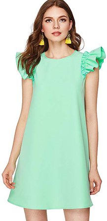 ROMWE Women's Ruffle Trim Sleeve Summer Beach A Line Loose Swing Dress Green M at Amazon Women’s Clothing store