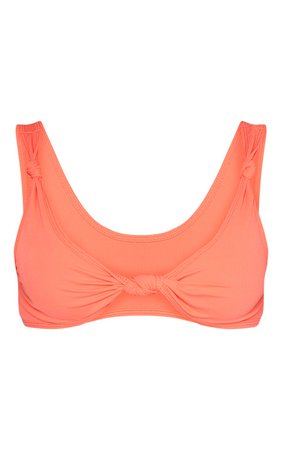 Coral Knotted Rib Bikini Top | Swimwear | PrettyLittleThing
