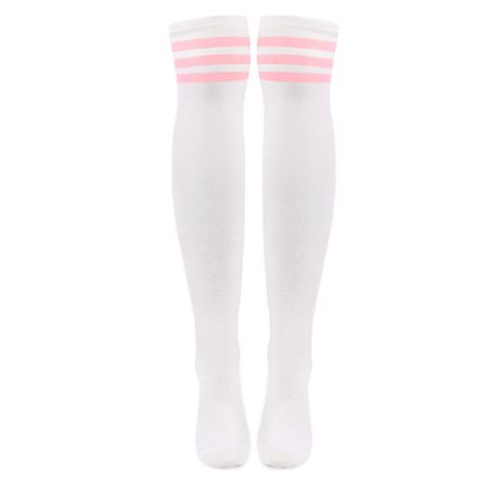 Knee High School Girl Long Striped Tube Socks - White & Pink - LittleForBig