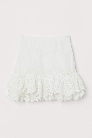 Flounced Cotton Skirt - White