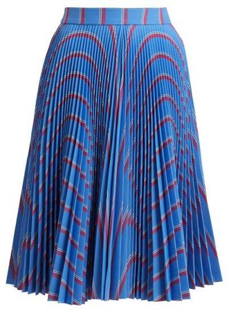 Wavy Stripe Print Pleated Midi Skirt - Womens - Blue Multi