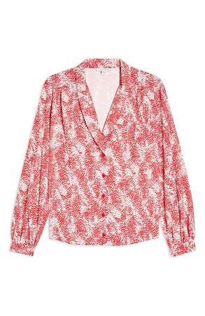 Topshop Print Scallop Placket Blouse red multi