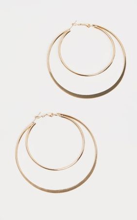 Gold Double Hoop Earrings | Accessories | PrettyLittleThing