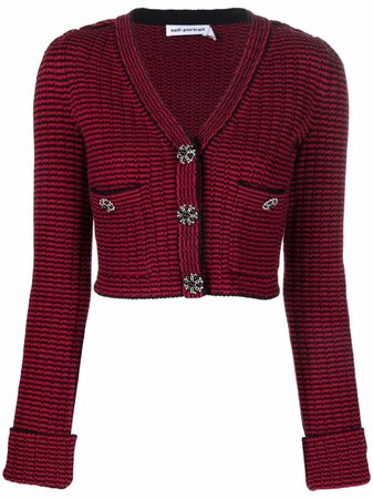 Shop Self-Portrait striped V-neck cropped cardigan with Express Delivery - FARFETCH