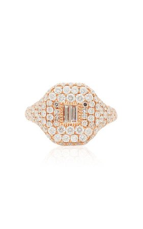 18k Rose Gold Essential Pave Pinky Ring With Baguette Diamond Center By Shay | Moda Operandi
