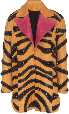 16Arlington Embellished Tiger-Print Leather Coat