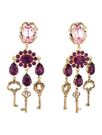 Dolce & Gabbana Crystal Keys Chandelier Clip-On Earrings - Earrings - DAG136849 | The RealReal