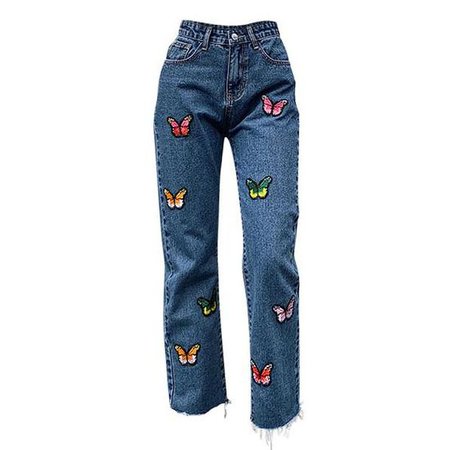butterfly jeans color embroidered