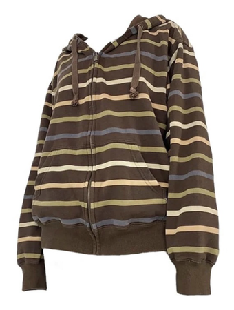stripe zip up hoodie brown beige blue green
