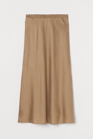 Calf-length Silk Skirt - Beige