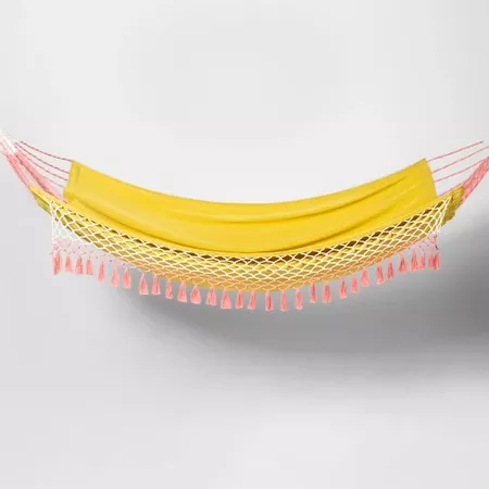 Flat Weave Macrame Fringe Hammock Yellow/Pink - Opalhouse™ : Target