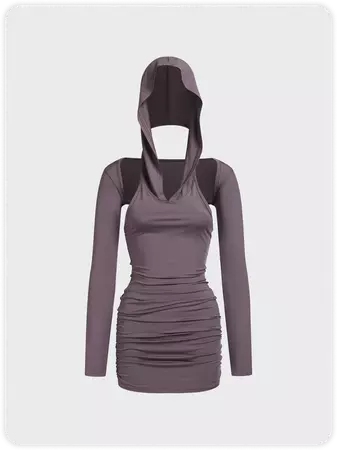 Cut Out Hooded Plain Long Sleeve Short Dress With Bolero | kollyy