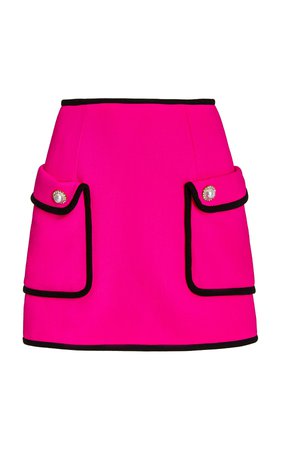 Rodarte Neon Pink And Black Wool Mini Skirt With Pearl Buttons