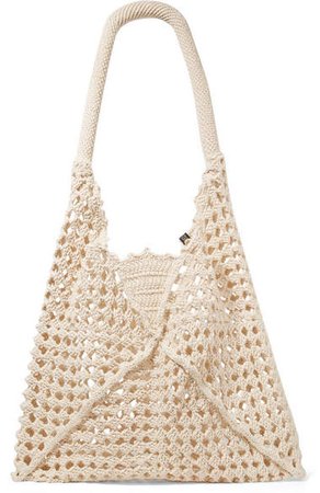 Net Sustain Luna Leather-trimmed Crocheted Cotton Shoulder Bag - Cream