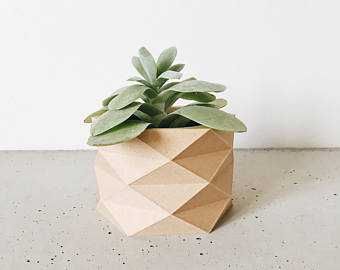 Set of 4 mini wood planters / Design hygge geometric