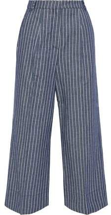 Claret Cropped Pinstriped Twill Wide-leg Pants