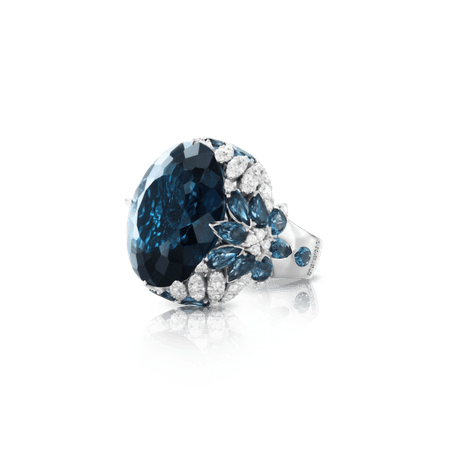 18k White Gold Ghirlanda Ring with London Blue Topaz and Diamonds