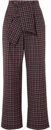 Twin Checked Wool-blend Wide-leg Pants - Burgundy